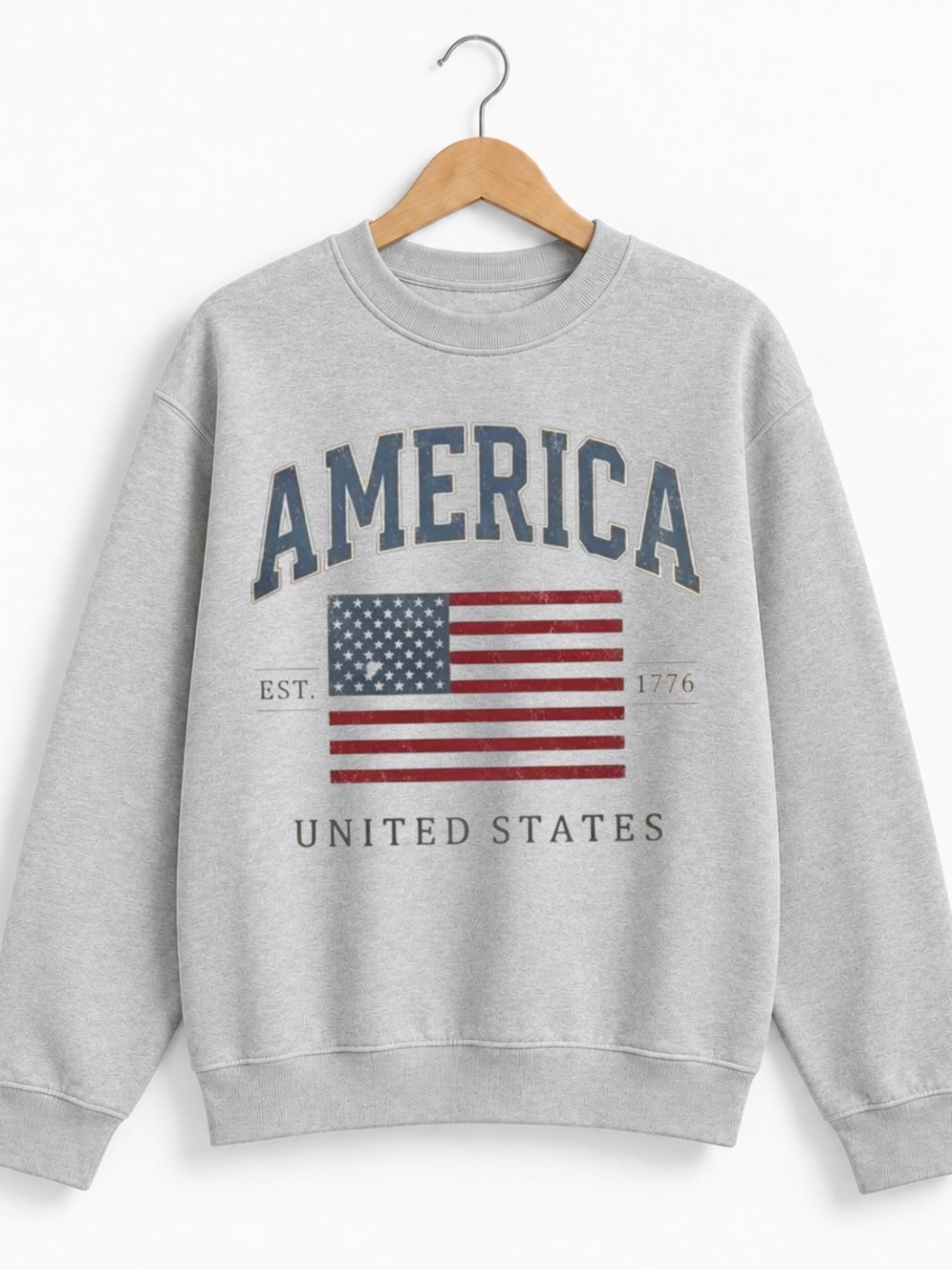 ASHGREY  America Crewneck Sweatshirt with Flag Graphic